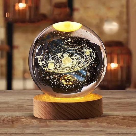 Illuminated 3D SOLAR SYSTEM Crystal Lamp with Planets Name